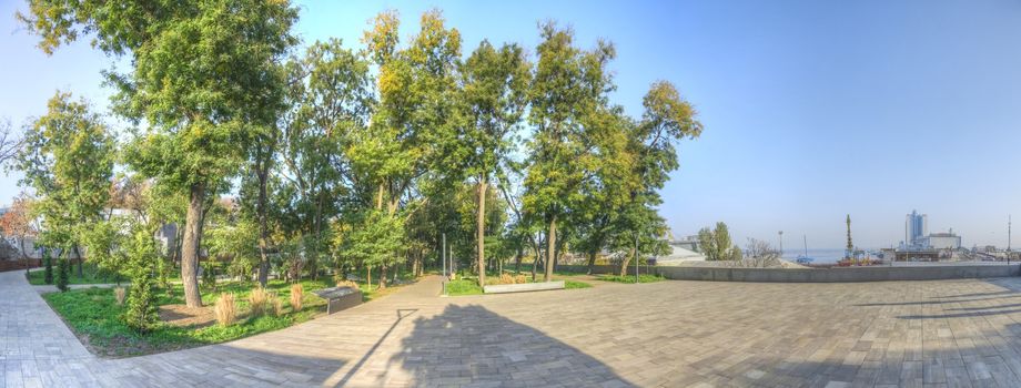 Odessa, Ukraine - 09.11.2018. Golden autumn morning on Primorsky Boulevard in Odessa, Ukraine. HDR panoramic view