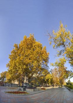 Odessa, Ukraine - 09.11.2018. Early autumn morning on Primorsky Boulevard in Odessa, Ukraine. Panoramic view