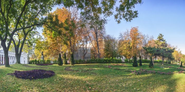 Odessa, Ukraine - 09.11.2018. Early autumn morning on Primorsky Boulevard in Odessa, Ukraine. Panoramic view