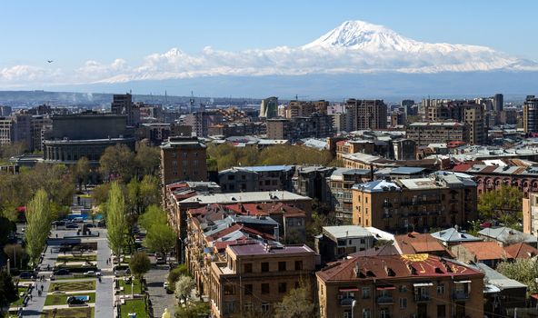 YEREVAN,ARMENIA - APRIL 15,2015:View of the majestic Mount Ararat from Yerevan, Armenia...legendary resting place of Noah's ark.Yerevan is one of the oldest cities in the world.