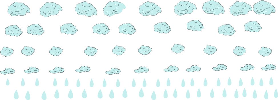 Doodle hand drawn sign of clouds and rain drops isolated on a white background. illustration of weather forecast banner.