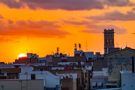 Panoramic of the Burriana tower at sunrise