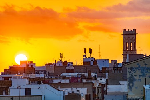 Panoramic of the Burriana tower at sunrise
