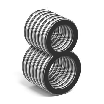 Black and white layered Number 8 EIGHT 3D render illustration isolated on white background