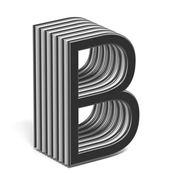 Black and white layered font Letter B 3D render illustration isolated on white background