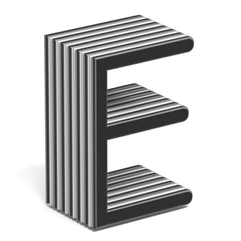 Black and white layered font Letter E 3D render illustration isolated on white background