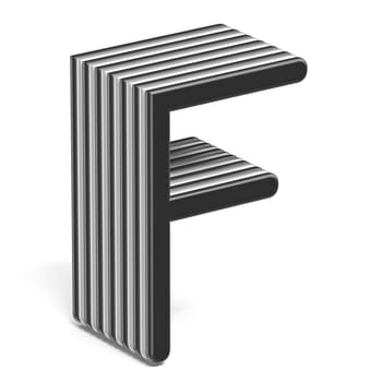 Black and white layered font Letter F 3D render illustration isolated on white background