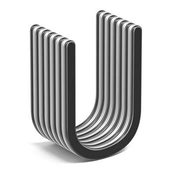 Black and white layered font Letter U 3D render illustration isolated on white background