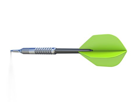 One green dart 3D rendering illustration isolated on white background