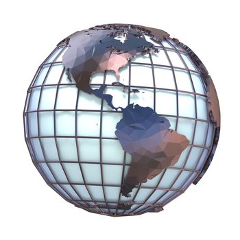 Polygonal style illustration of earth globe, America view 3D rendering illustration isolated on white background