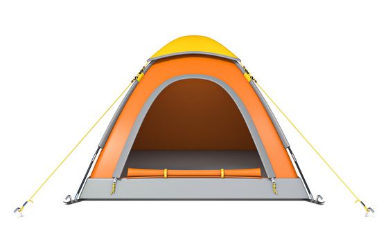 Orange yellow camping tent 3D rendering illustration isolated on white background