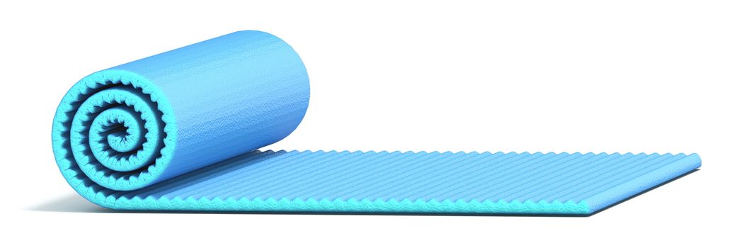 Blue half rolled yoga mat 3D render illustration isolated on white background
