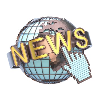 NEWS concept with earth globe 3D render illustration isolated on white background