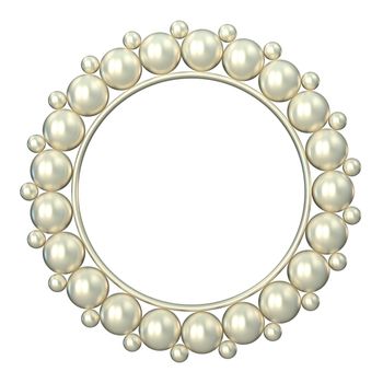 Circle round photo frame made of pearls 3D render illustration isolated on white background
