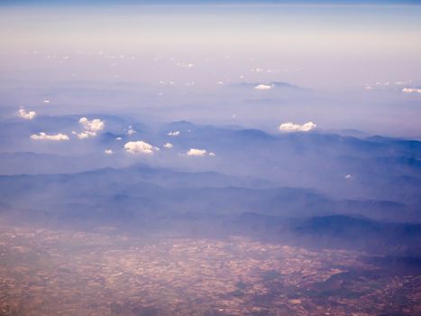 Aerial view of city at sunrise from sky.bird eye view