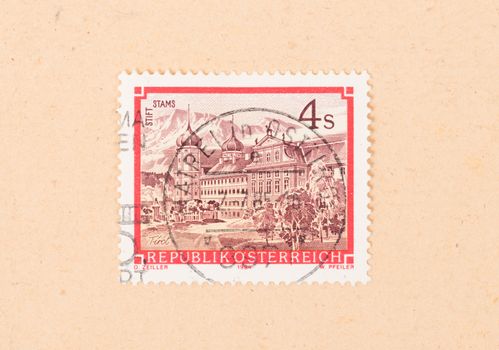 AUSTRIA - CIRCA 1984: A stamp printed in Austria shows Stams abbey, circa 1984
