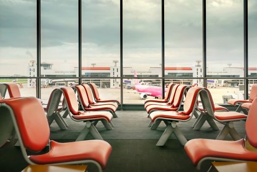 Empty seats in the departure lounge at the airport