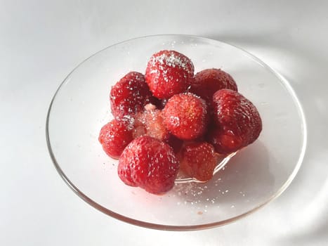 Red ripe strawberries. Photo of useful berries. Vegetarian food. Delicious and healthy dessert, vitamins.