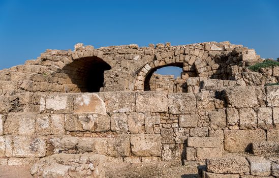 Aqueduct in ancient city Caesarea in Israel