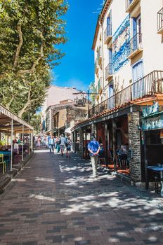 Picturesque view of the streets of Collioure, Pyrénées-Orientales, France