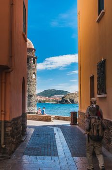 Picturesque view of the streets of Collioure, Pyrénées-Orientales, France