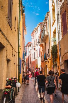 Picturesque view of the streets of Collioure, Pyrénées-Orientales, France