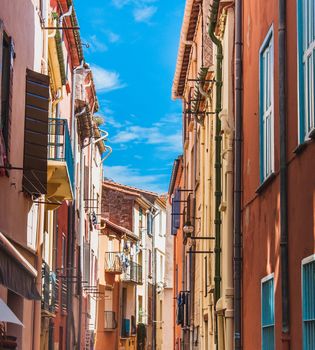 Picturesque view of the streets of Collioure, Pyrénées-Orientales, France