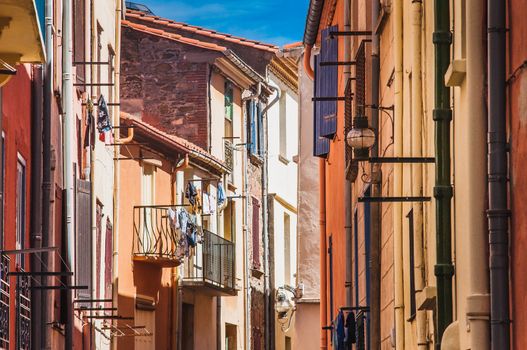Picturesque view of the streets of Collioure, Pyrénées-Orientales, France