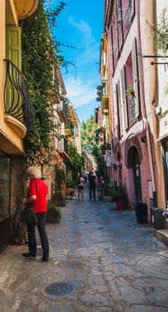 Picturesque view of the streets of Collioure, Pyrénées-Orientales, France