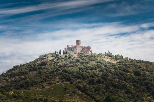 Fort Saint-Elme at the top of a hill in Collioure, Pyrénées-Orientales, France