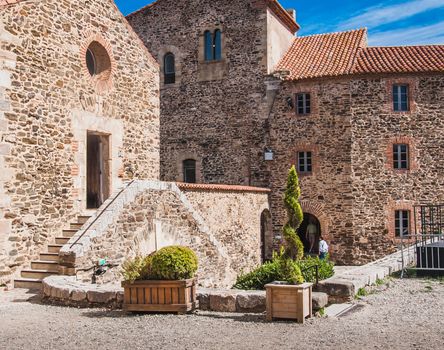 Royal Castle Collioure under blue sky in the Pyrenees-Orientales, France