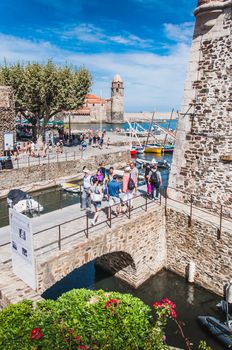 Royal Castle Collioure under blue sky in the Pyrenees-Orientales, France