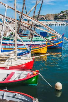 Picturesque view of sailboats in the port of Collioure, Pyrénées-Orientales, France