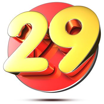 29 numbers 3D rendering on white background.(with Clipping Path).