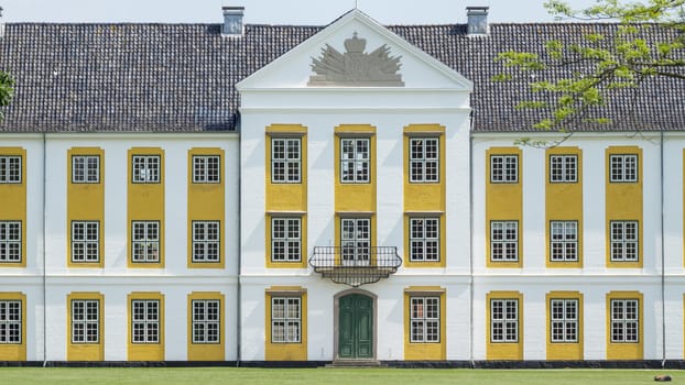 Facade of augustenborg castle tourist landmark in denmark