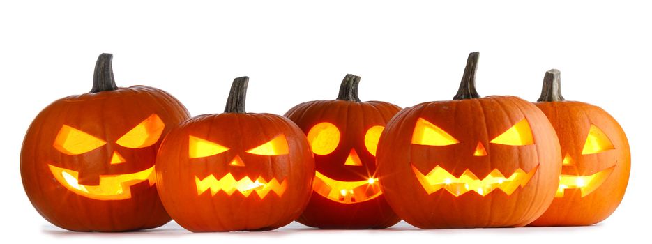 Five Halloween Pumpkins isolated on white background