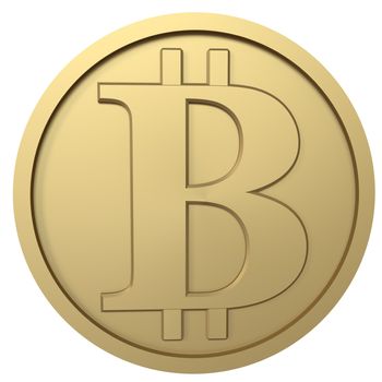 Bitcoin golden coin- 3D illustration on the white background