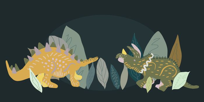 Stegosaurus and Triceratops dinosaur illustration . Cartoon characters isolated design element. T-shirt, poster, greeting card design. 