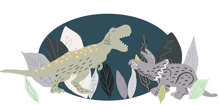 Tyrannosaurus and Triceratops dinosaur illustration character illustration. Cartoon characters isolated design element. T-shirt, poster, greeting card design. 