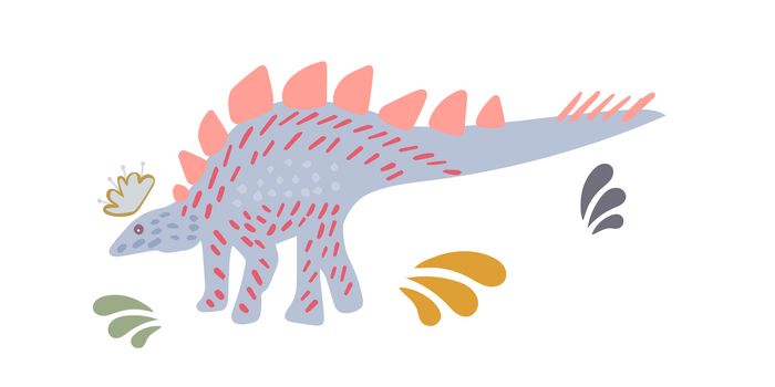 Wuerhosaurus dinosaur illustration Cartoon characters isolated design element. T-shirt, poster, greeting card design. 