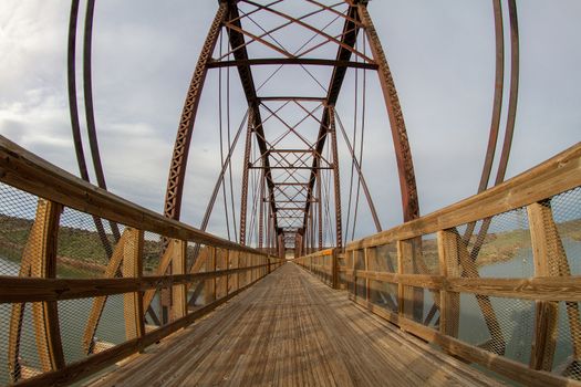 fisheye lens low on the ground of a bridge