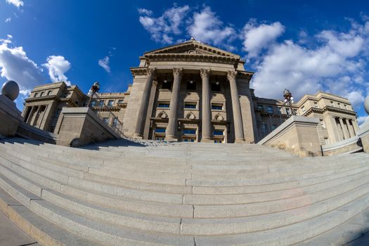 wide angle view of the boise capital from down low on the steps