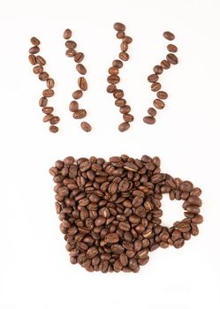roasted coffee bean with leave isolated on white background