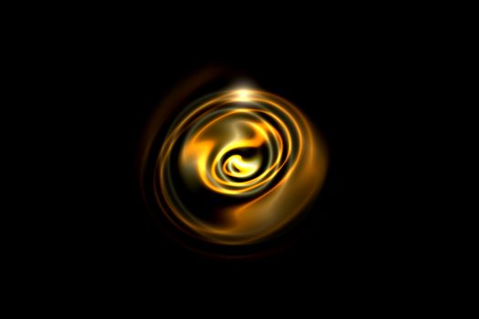 Abstract fire circle with golden light spiral on black background