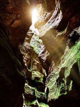 Light streaming into a canyon highlighing is form... at Newnes Wolgan Valley Australia