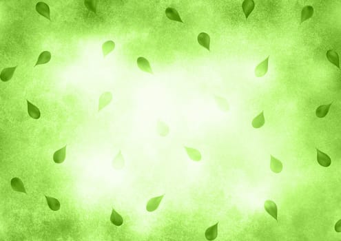 Abstract green background with leafs pattern. Scratched, faded effected vintage texture.
