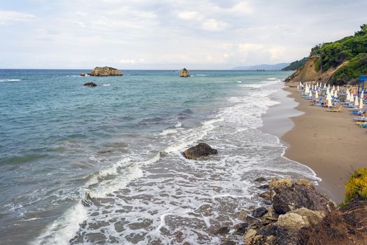 Prasoudi beach at Corfu island, Greece at morning.