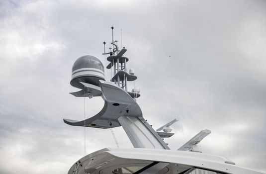 Ships antenna and navigation system on exclusive expensive yacht