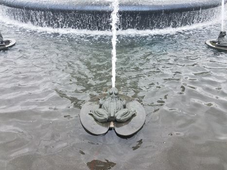 water fountain with frog shooting a stream or jet of water