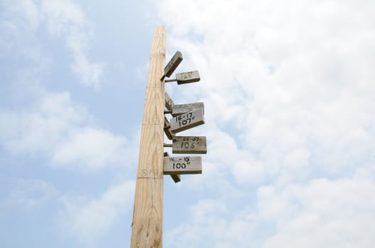 wood pole or stake with snowfall snow depth markings in feet